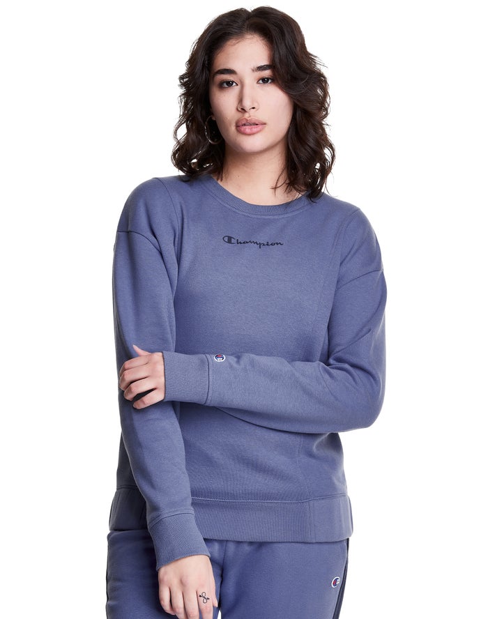 Champion Sweatshirt Dames - Blauw - Fleece Crew ( 590378-JAB )